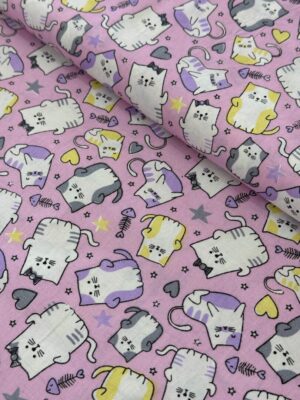 TECIDO TRICOLINE GATO ROSA