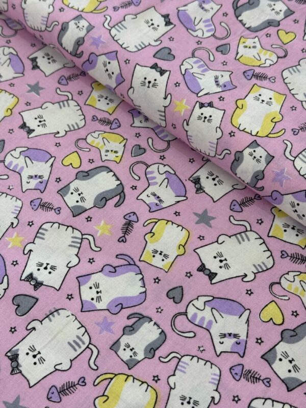 TECIDO TRICOLINE GATO ROSA