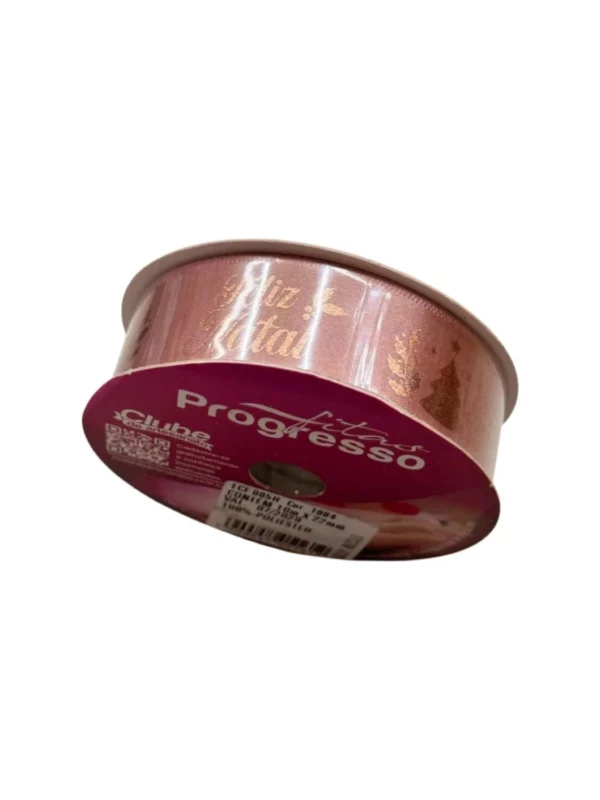 Aplicação em artesanato da Fita de Cetim Feliz Natal 22mm Rosa Fitas Progresso.