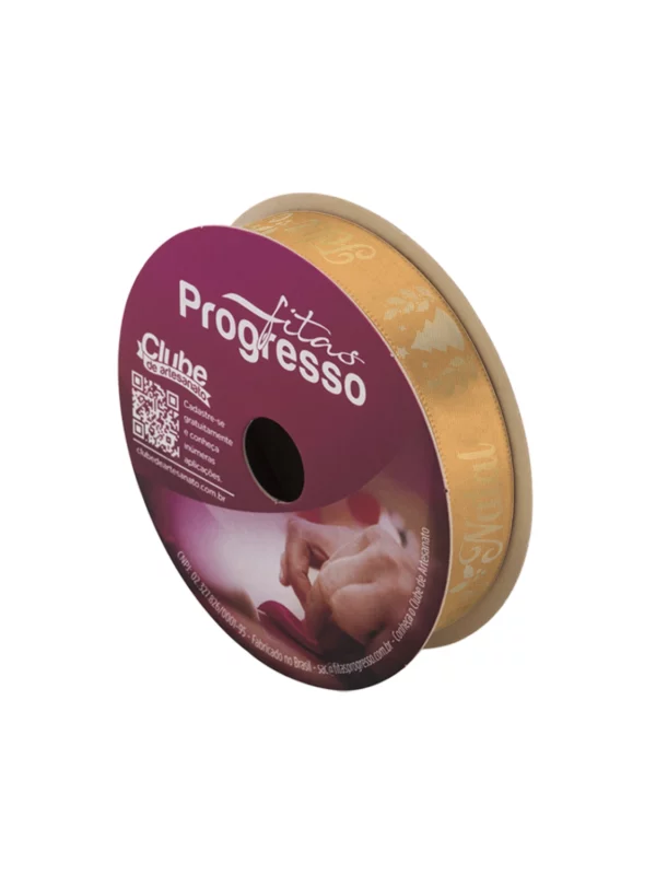 Close na estampa da Fita de Cetim Natalina 22mm mostrando a qualidade do cetim e brilho.