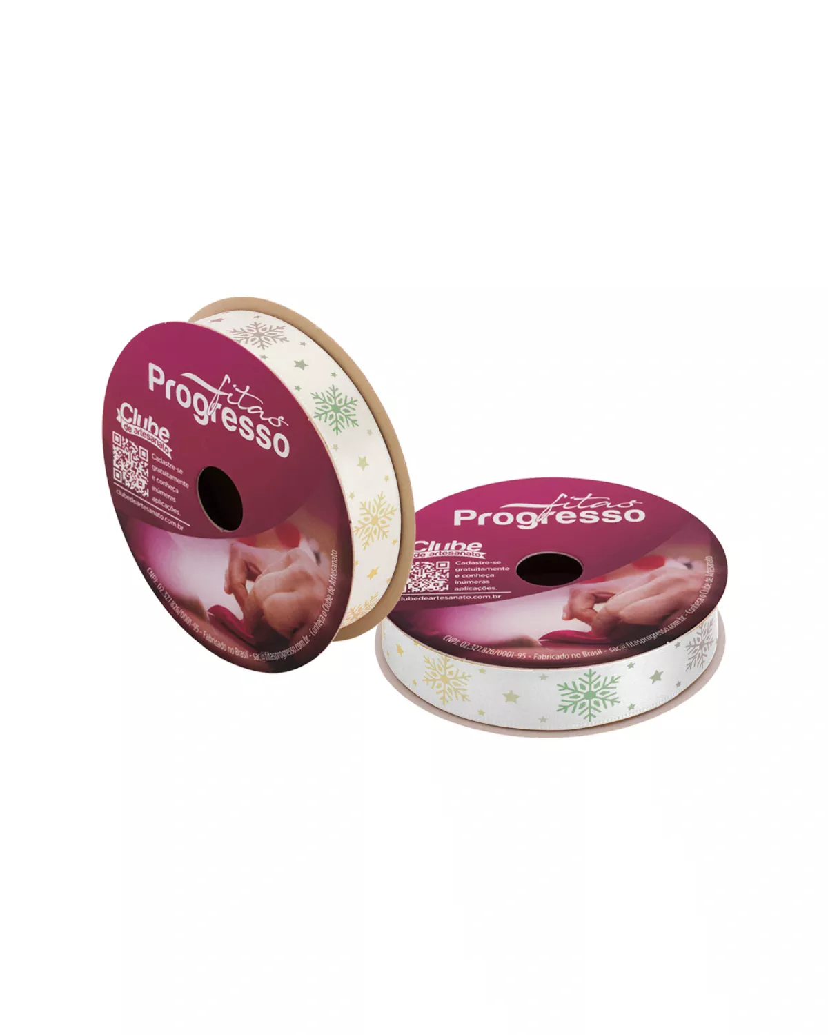 Fita de Cetim Flocos de Neve Degradê Candy 15mm Fitas Progresso - Rolo 10m 1 Fita de Cetim Flocos de Neve Natalina Fitas Progresso 15mm em rolo de 10 metros.