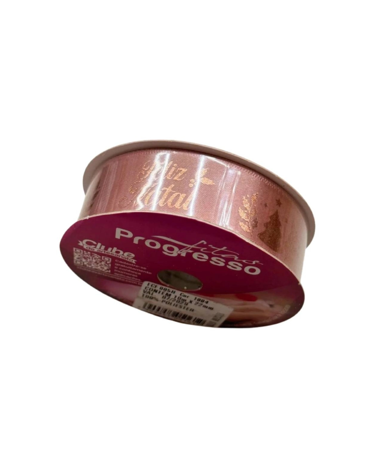 Aplicação em artesanato da Fita de Cetim Feliz Natal 22mm Rosa Fitas Progresso.