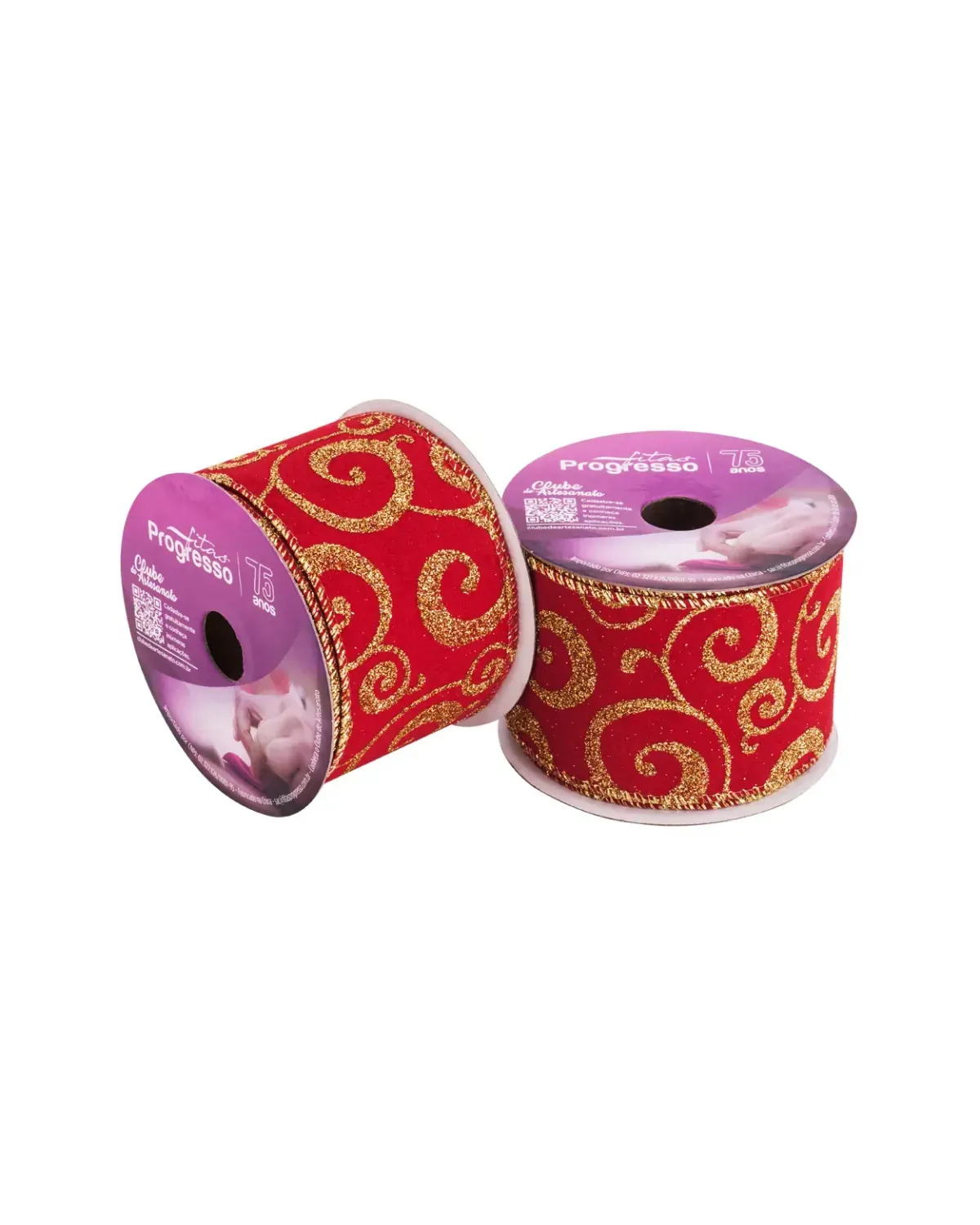 Fita de Natal Aramada Vermelha e Dourada de 63mm para decoração de árvores na Loja Sacrum.